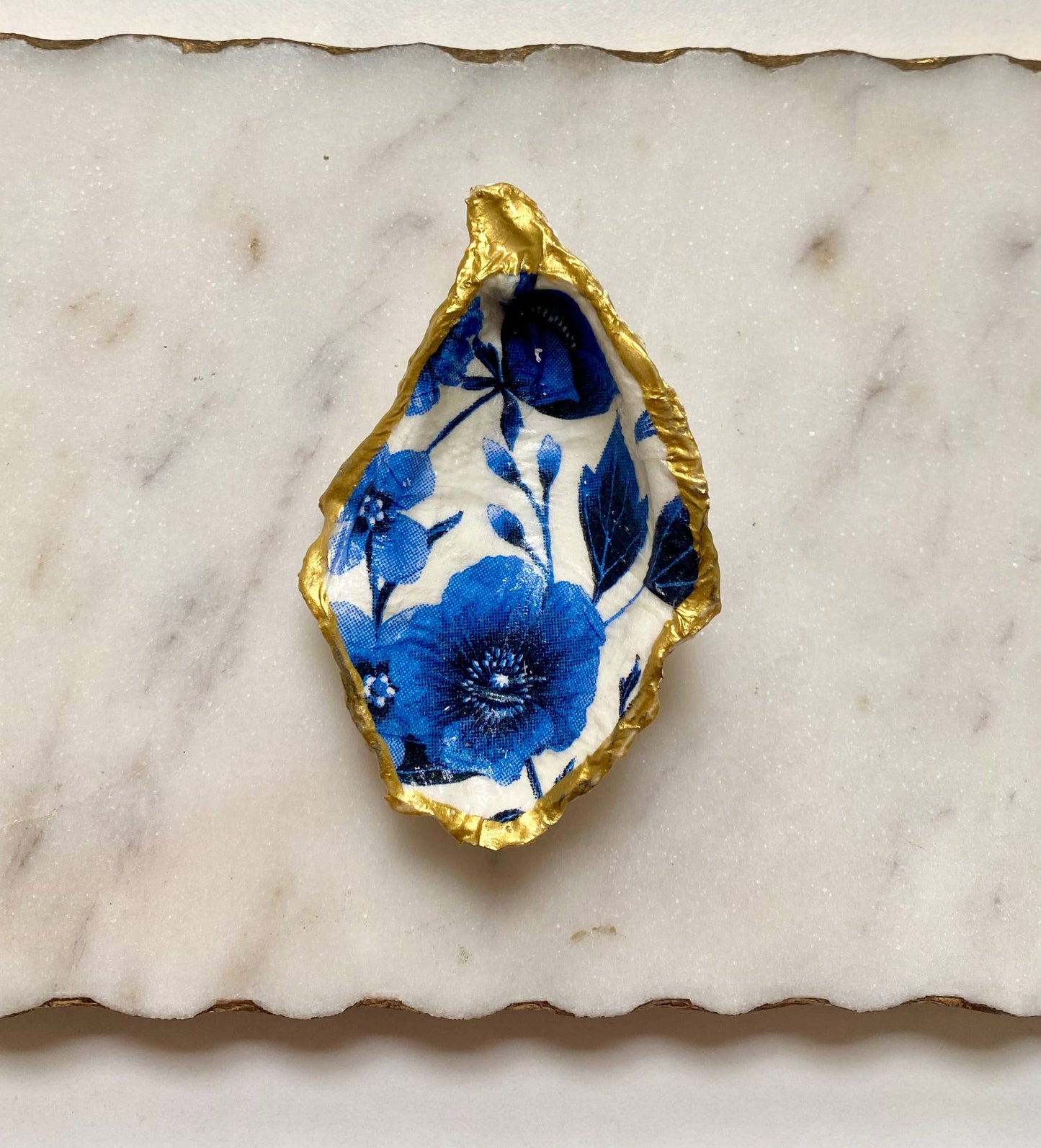 Blue Porcelain Oyster Shell Jewelry Dish
