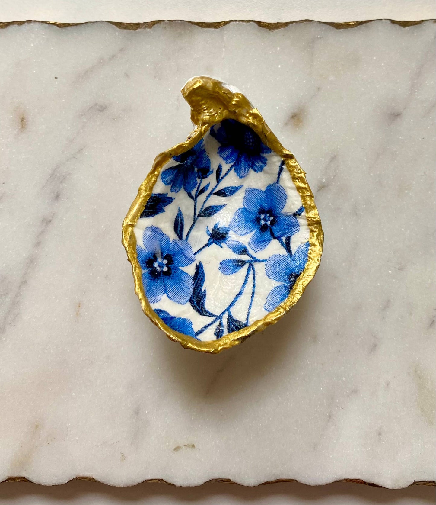 Blue Porcelain Oyster Shell Jewelry Dish