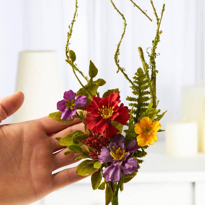12" Artificial Mixed Wild Flowers and Greenery Pick
