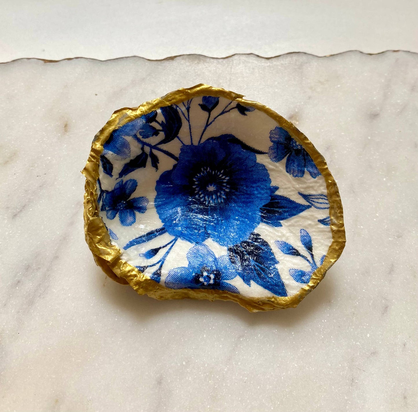 Blue Porcelain Oyster Shell Jewelry Dish