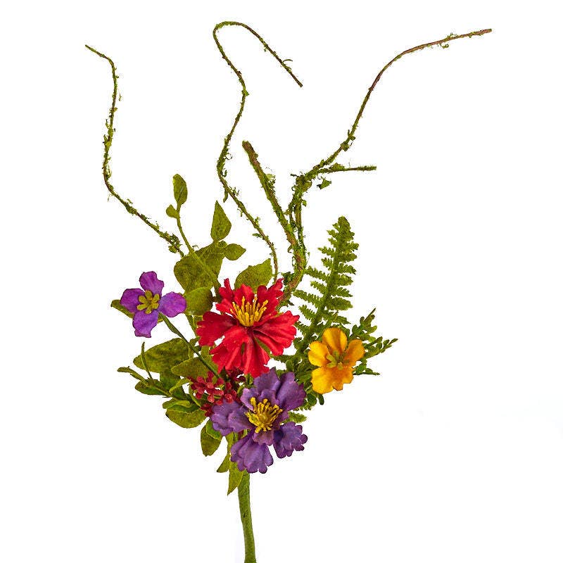 12" Artificial Mixed Wild Flowers and Greenery Pick