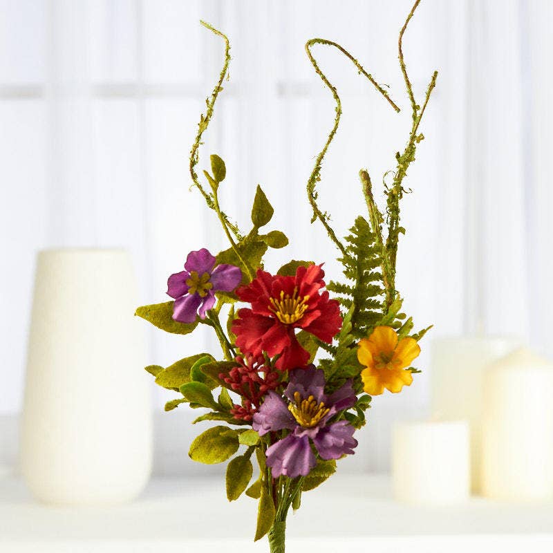 12" Artificial Mixed Wild Flowers and Greenery Pick