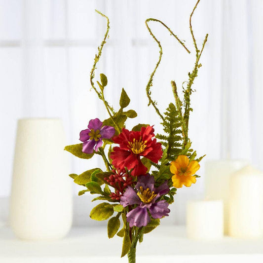 12" Artificial Mixed Wild Flowers and Greenery Pick